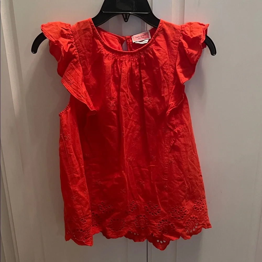 Kate Spade Orange Eyelet Ruffle Top Blouse S Small